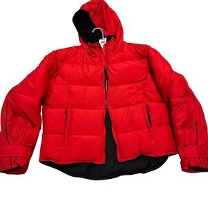 Bernardo Down Puffer Jacket Red Hooded Zip‎ Front Women's Size L